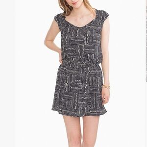 🆕 Midnight Black Abstract Gameday Cap-Sleeve Drop-Waist Dress